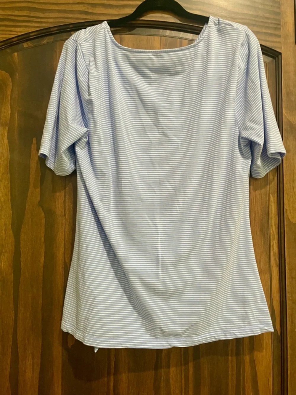 Lands' End Light Blue & White Striped Short Sleeve Knot Top - Picture 2 of 4